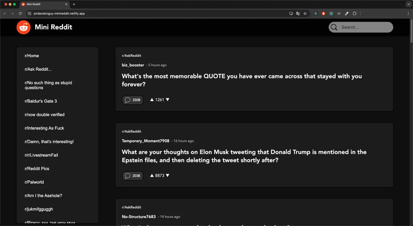 Mini Reddit mobile screenshot